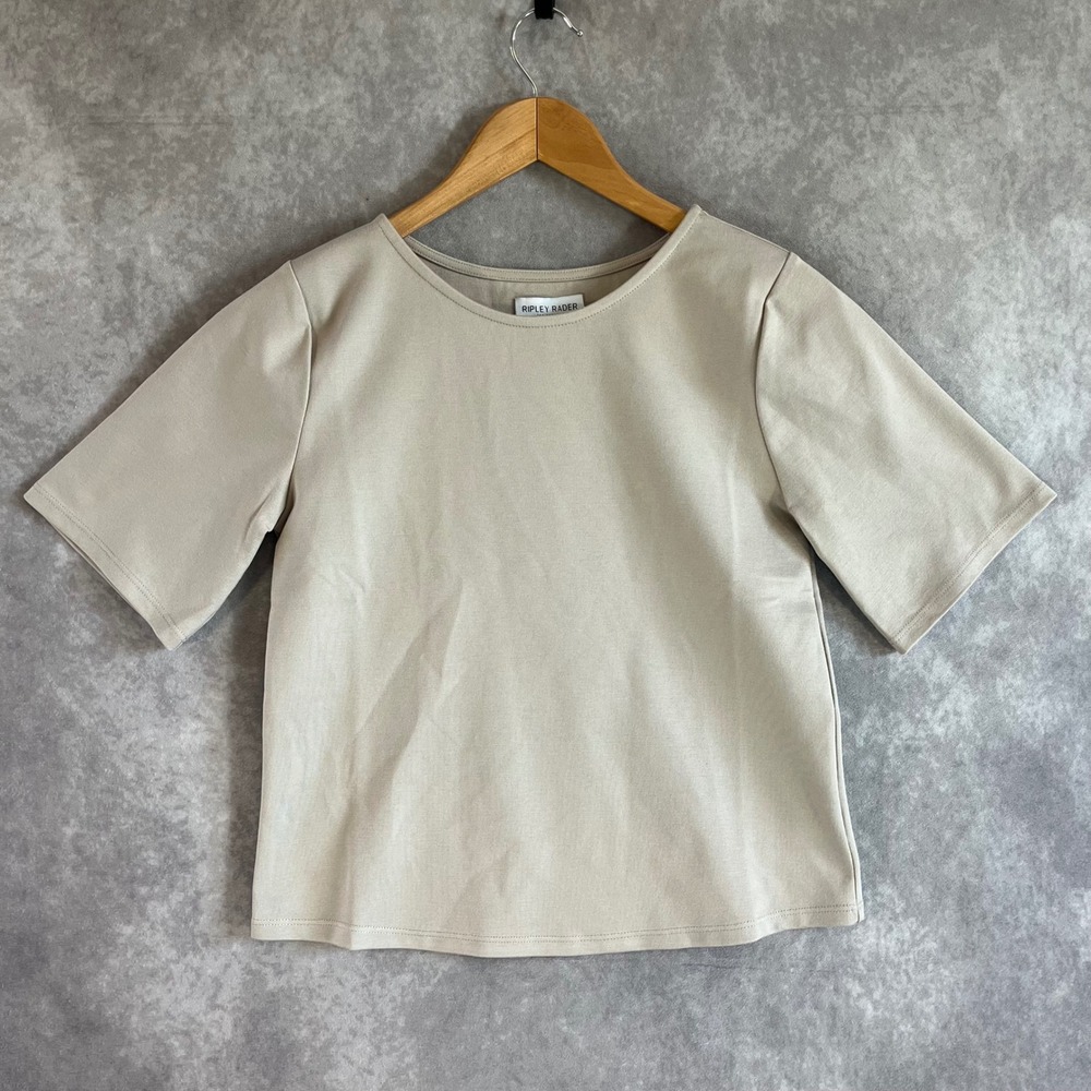 Ripley Rader Short Sleeve Top Womens 2 Small Stone Beige Ponte Knit Made USA NEW